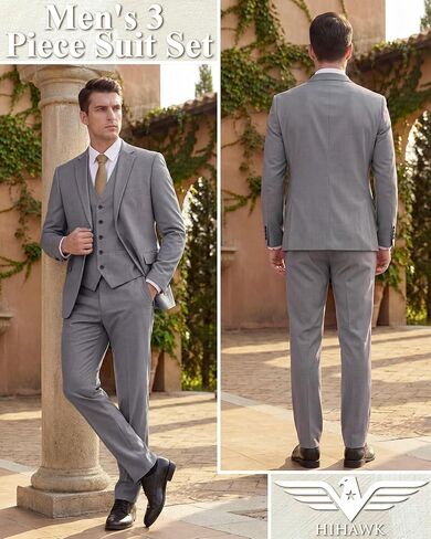 Hihawk Men's Suit 3 Piece Slim Fit One Button Blazer Jacket Vest and Pants, Tuxedo Set for Party Wedding Business in Saudi Arabia