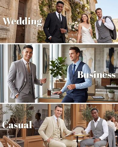 Hihawk Men's Suit 3 Piece Slim Fit One Button Blazer Jacket Vest and Pants, Tuxedo Set for Party Wedding Business in Saudi Arabia