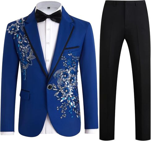 Men's Slim Fit 2 Piece Dress Suit Floral Tuxedo Set One Button Blazer Dress Pants & Bow Tie for Wedding, Prom, Party in Saudi Arabia