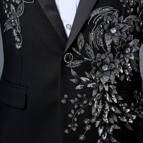Men's Slim Fit 2 Piece Dress Suit Floral Tuxedo Set One Button Blazer Dress Pants & Bow Tie for Wedding, Prom, Party in Saudi Arabia