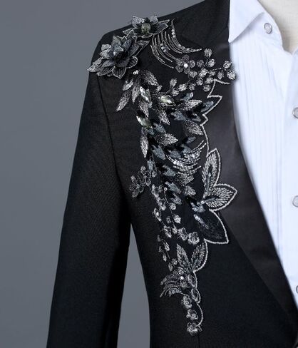 Men's Slim Fit 2 Piece Dress Suit Floral Tuxedo Set One Button Blazer Dress Pants & Bow Tie for Wedding, Prom, Party in Saudi Arabia