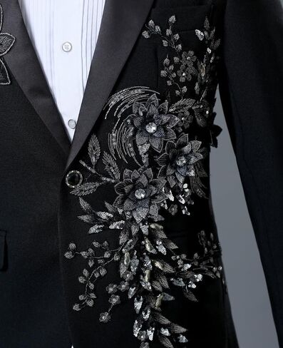 Men's Slim Fit 2 Piece Dress Suit Floral Tuxedo Set One Button Blazer Dress Pants & Bow Tie for Wedding, Prom, Party in Saudi Arabia