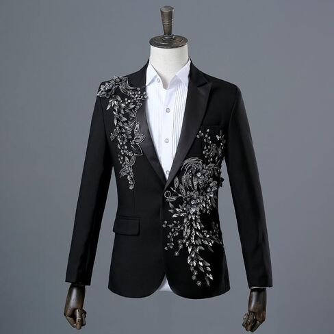 Men's Slim Fit 2 Piece Dress Suit Floral Tuxedo Set One Button Blazer Dress Pants & Bow Tie for Wedding, Prom, Party in Saudi Arabia
