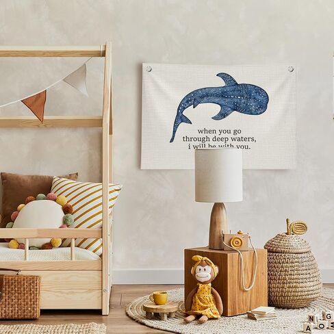 Whale Shark Ocean Christian Wall Decor, Inspirational Bible Verse Canvas Banner Wall Hanging Banner Flag for Home Bedroom Dorm, When You Go Through Deep Waters I Will Be With You, 30x20 inches in Saudi Arabia