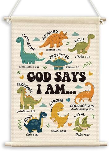QWFFNBMU Christian Construction Nursery Boys Room Wall Decor, Excavator Toddler Bible Verses Decor, God Says I Am Truck Playroom Wall Art Canvas Flag Banner Decor for Home Kids Boys Room in Saudi Arabia