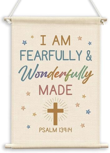 QWFFNBMU Christian Construction Nursery Boys Room Wall Decor, Excavator Toddler Bible Verses Decor, God Says I Am Truck Playroom Wall Art Canvas Flag Banner Decor for Home Kids Boys Room in Kuwait
