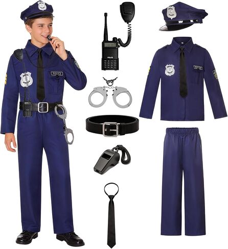 KAKALVER Police Officer Costume for Boys Deluxe Cop Uniform for Kids Policeman Dress Up Career Day Halloween Gifts in Saudi Arabia