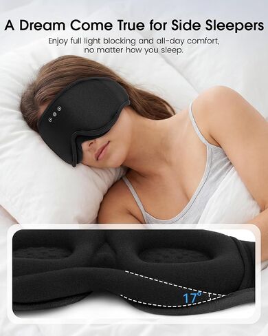 MUSICOZY Sleep Mask with Bluetooth Headphones, 3D Wireless Sleeping Eye Masks, Bluetooth Eye Masks 14-Hour Playtime, Ultra-Soft Breathable, Perfect for Side Sleepers, Women Men(Classic Black) in Kuwait