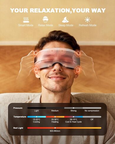 Eye Massager with Heat and Cooling, Red Light for Eyes 4 Modes Smart Sleep Mask for Relax Eye Strain, Daily Eye Spa, Improve Sleep Holiday Birthday Gifts for Women Men, Portable Travel Mask in Saudi Arabia