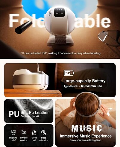 Eye Massager with Heat and Cooling, Red Light for Eyes 4 Modes Smart Sleep Mask for Relax Eye Strain, Daily Eye Spa, Improve Sleep Holiday Birthday Gifts for Women Men, Portable Travel Mask in Saudi Arabia