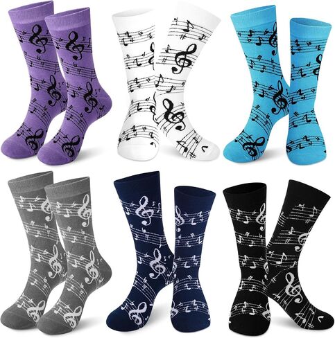 Shinymoon Funny Gifts for Men 6 Pairs Music Socks Gifts Funny Guitar Stave Music Notes Socks for Men Dad Musicians in Kuwait