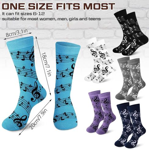 Shinymoon Funny Gifts for Men 6 Pairs Music Socks Gifts Funny Guitar Stave Music Notes Socks for Men Dad Musicians in Kuwait