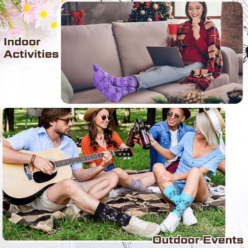 Shinymoon Funny Gifts for Men 6 Pairs Music Socks Gifts Funny Guitar Stave Music Notes Socks for Men Dad Musicians in Kuwait