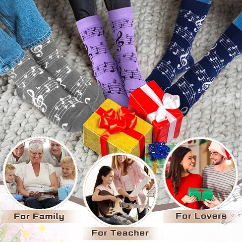 Shinymoon Funny Gifts for Men 6 Pairs Music Socks Gifts Funny Guitar Stave Music Notes Socks for Men Dad Musicians in Kuwait