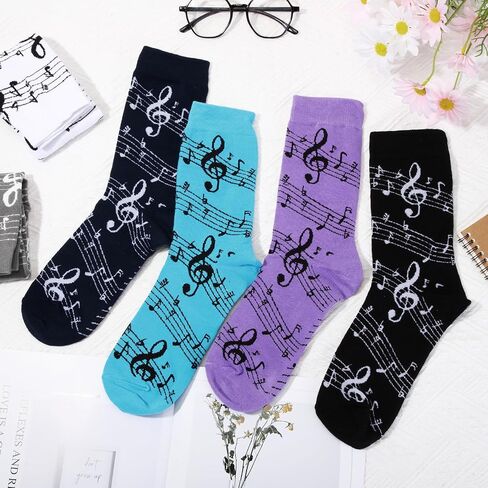 Shinymoon Funny Gifts for Men 6 Pairs Music Socks Gifts Funny Guitar Stave Music Notes Socks for Men Dad Musicians in Kuwait