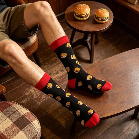 Men's Funny Novelty Crew Socks - 12 Pack Colorful Food Pattern Cotton Socks for Men, Fun Casual Dress Socks in Saudi Arabia