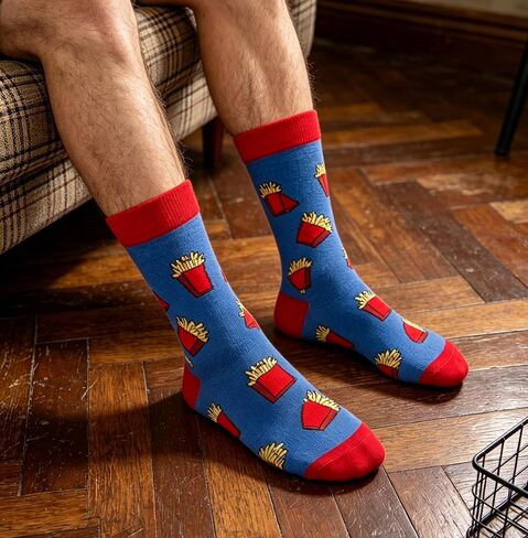 Men's Funny Novelty Crew Socks - 12 Pack Colorful Food Pattern Cotton Socks for Men, Fun Casual Dress Socks in Saudi Arabia