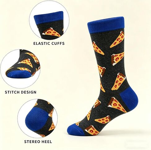 Men's Funny Novelty Crew Socks - 12 Pack Colorful Food Pattern Cotton Socks for Men, Fun Casual Dress Socks in Saudi Arabia