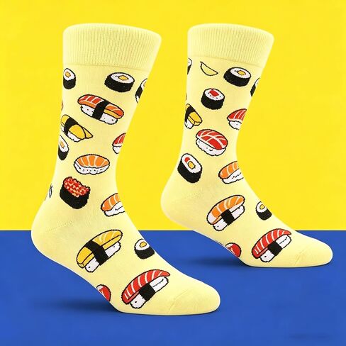 Men's Funny Novelty Crew Socks - 12 Pack Colorful Food Pattern Cotton Socks for Men, Fun Casual Dress Socks in Saudi Arabia