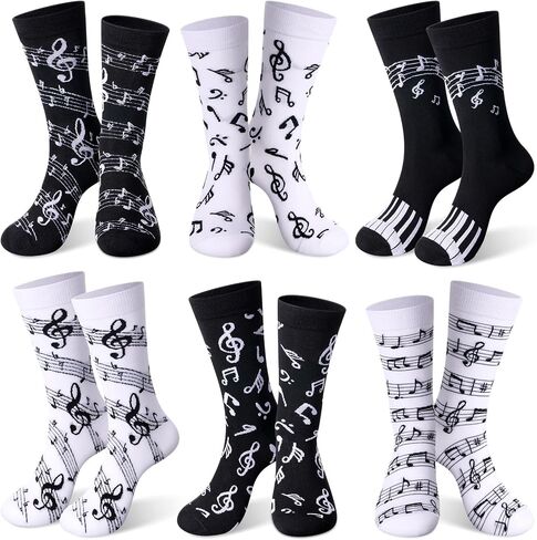 Shinymoon Funny Gifts for Men 6 Pairs Music Socks Gifts Funny Guitar Stave Music Notes Socks for Men Dad Musicians in Kuwait