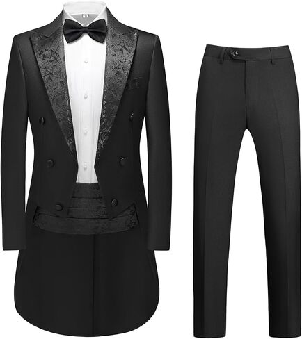 Rogers & Morris Men Tuxedo 4 Pieces Set Tailcoat Mess Jacket Style Serie Solid Black Formal Wedding Suit in Saudi Arabia