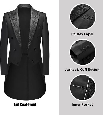 Rogers & Morris Men Tuxedo 4 Pieces Set Tailcoat Mess Jacket Style Serie Solid Black Formal Wedding Suit in Saudi Arabia