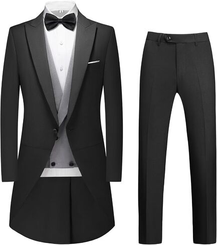 Rogers & Morris Men Tuxedo 4 Pieces Set Tailcoat Mess Jacket Style Serie Solid Black Formal Wedding Suit in Saudi Arabia