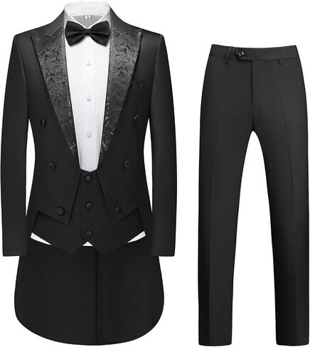 Rogers & Morris Men Tuxedo 4 Pieces Set Tailcoat Mess Jacket Style Serie Solid Black Formal Wedding Suit in Saudi Arabia