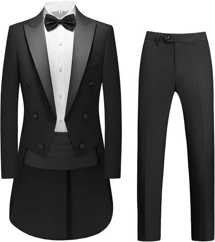 Rogers & Morris Men Tuxedo 4 Pieces Set Tailcoat Mess Jacket Style Serie Solid Black Formal Wedding Suit in Saudi Arabia