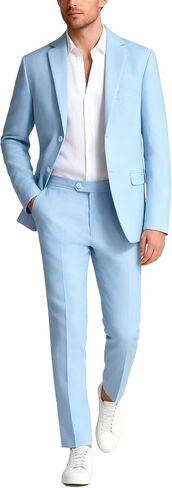 UNINUKOO Linen Suit for Men Dress Casual Summer 2 Piece Set Mens Slim Fit Vacation Beach Outfits for Wedding Prom Groomsmen in Saudi Arabia