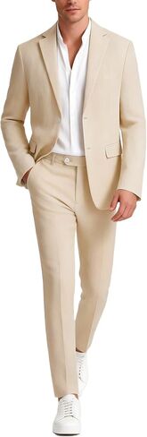 UNINUKOO Linen Suit for Men Dress Casual Summer 2 Piece Set Mens Slim Fit Vacation Beach Outfits for Wedding Prom Groomsmen in Saudi Arabia