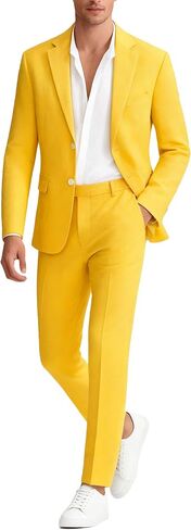 UNINUKOO Linen Suit for Men Dress Casual Summer 2 Piece Set Mens Slim Fit Vacation Beach Outfits for Wedding Prom Groomsmen in Saudi Arabia