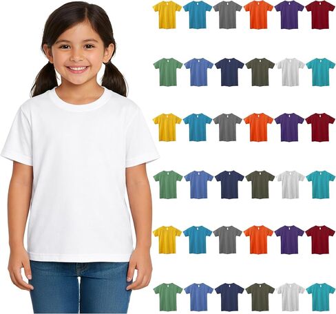 36 Pack Kids Cotton T-Shirts Bulk, Wholesale Unisex Children Tees, Lightweight T-Shirt Packs for Girls in Saudi Arabia