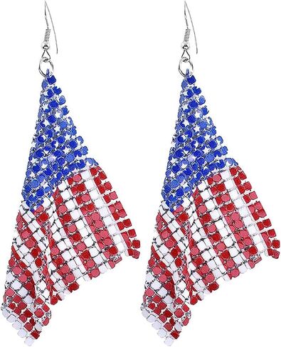 4th of July Earrings for Women, Patriotic Dangle Earrings with Red White Blue Star Teardrop Flag Charm, Stainless Steel Hooks, Independence Day Holiday Jewelry in Saudi Arabia