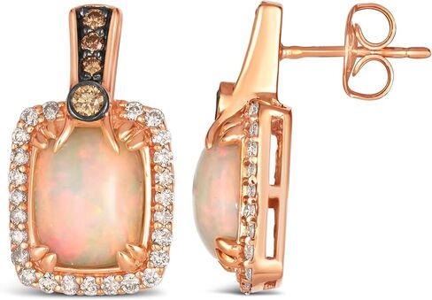LE VIAN 1/2 Carat White and Chocolate Diamond with Cushion Cut Opal Dangle Earrings for Women in 14k Rose Gold (White/Brown, 0.53 cttw) Push Back Drop Earrings for Her in Kuwait