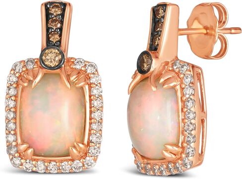 LE VIAN 1/2 Carat White and Chocolate Diamond with Cushion Cut Opal Dangle Earrings for Women in 14k Rose Gold (White/Brown, 0.53 cttw) Push Back Drop Earrings for Her in Kuwait