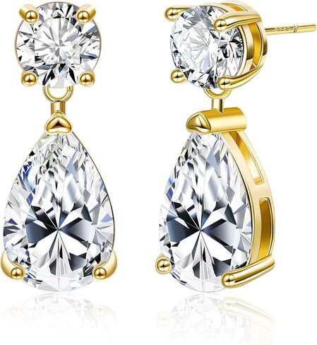 Drop Dangle Earrings for Women 14K Gold Plated Cubic Zircon Teardrop Wedding Earrings 925 Sterling Silver Post Dainty Dangling Bridesmaid Bridal Earring Jewelry Gifts for Prom Formal in Saudi Arabia
