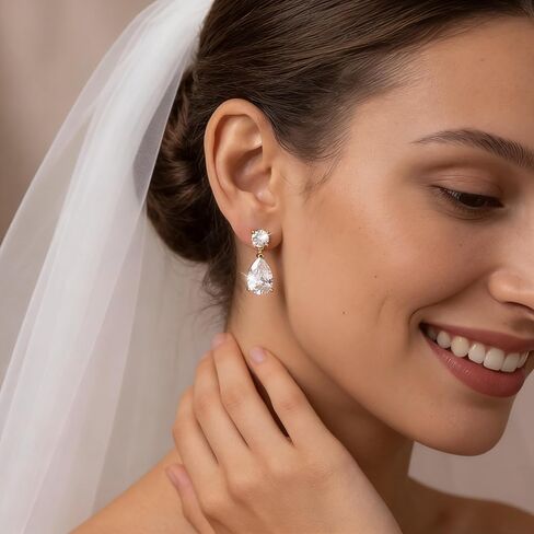 Drop Dangle Earrings for Women 14K Gold Plated Cubic Zircon Teardrop Wedding Earrings 925 Sterling Silver Post Dainty Dangling Bridesmaid Bridal Earring Jewelry Gifts for Prom Formal in Saudi Arabia
