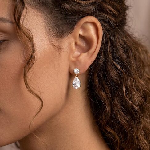 Drop Dangle Earrings for Women 14K Gold Plated Cubic Zircon Teardrop Wedding Earrings 925 Sterling Silver Post Dainty Dangling Bridesmaid Bridal Earring Jewelry Gifts for Prom Formal in Saudi Arabia