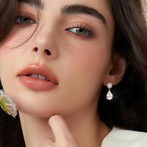 Drop Dangle Earrings for Women 14K Gold Plated Cubic Zircon Teardrop Wedding Earrings 925 Sterling Silver Post Dainty Dangling Bridesmaid Bridal Earring Jewelry Gifts for Prom Formal in Saudi Arabia