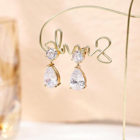 Drop Dangle Earrings for Women 14K Gold Plated Cubic Zircon Teardrop Wedding Earrings 925 Sterling Silver Post Dainty Dangling Bridesmaid Bridal Earring Jewelry Gifts for Prom Formal in Saudi Arabia