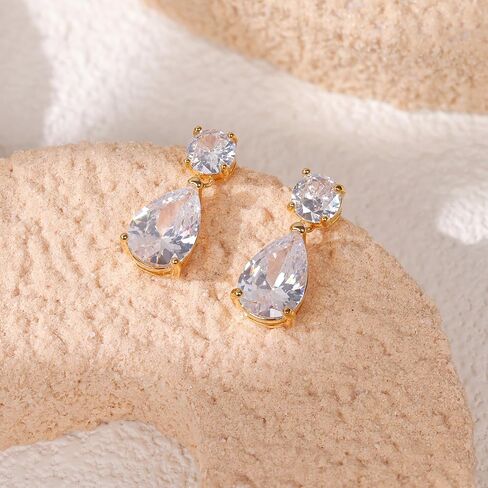 Drop Dangle Earrings for Women 14K Gold Plated Cubic Zircon Teardrop Wedding Earrings 925 Sterling Silver Post Dainty Dangling Bridesmaid Bridal Earring Jewelry Gifts for Prom Formal in Saudi Arabia