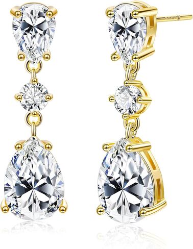 Drop Dangle Earrings for Women 14K Gold Plated Cubic Zircon Teardrop Wedding Earrings 925 Sterling Silver Post Dainty Dangling Bridesmaid Bridal Earring Jewelry Gifts for Prom Formal in Saudi Arabia