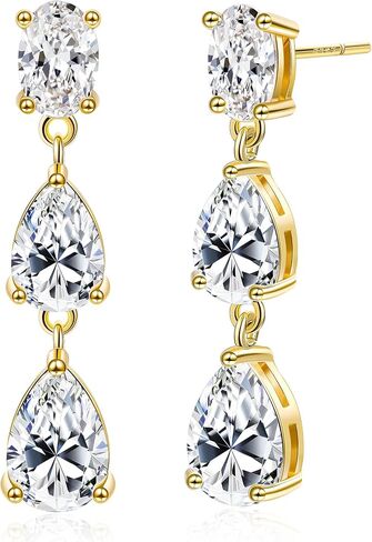 Drop Dangle Earrings for Women 14K Gold Plated Cubic Zircon Teardrop Wedding Earrings 925 Sterling Silver Post Dainty Dangling Bridesmaid Bridal Earring Jewelry Gifts for Prom Formal in Saudi Arabia