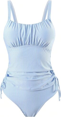 Sexybody Womens Tankini Swimsuits Striped Tummy Control Two Piece Bathing Suit High Waisted Bikini Set Drawstring Swim Suits in Saudi Arabia