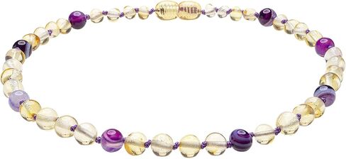 AmberSky Genuine Amber Necklace From Baltic Sea Made With Polished Lemon and Violet Agate 38 cm (15 inches) Yellow in Saudi Arabia