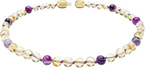 AmberSky Genuine Amber Necklace From Baltic Sea Made With Polished Lemon and Violet Agate 38 cm (15 inches) Yellow in Saudi Arabia