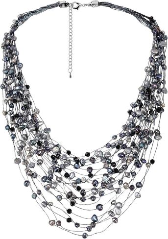 AeraVida Women's Elegant & Unique Cultured Freshwater Black Pearls & Crystal Beads Mult-Strand Layered Statement Necklace for Evening Wear & Ocean Style with a Vintage Vibe in Kuwait