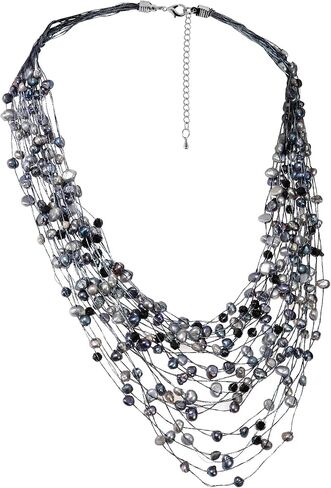 AeraVida Women's Elegant & Unique Cultured Freshwater Black Pearls & Crystal Beads Mult-Strand Layered Statement Necklace for Evening Wear & Ocean Style with a Vintage Vibe in Kuwait