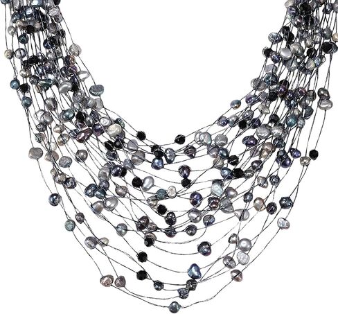 AeraVida Women's Elegant & Unique Cultured Freshwater Black Pearls & Crystal Beads Mult-Strand Layered Statement Necklace for Evening Wear & Ocean Style with a Vintage Vibe in Kuwait